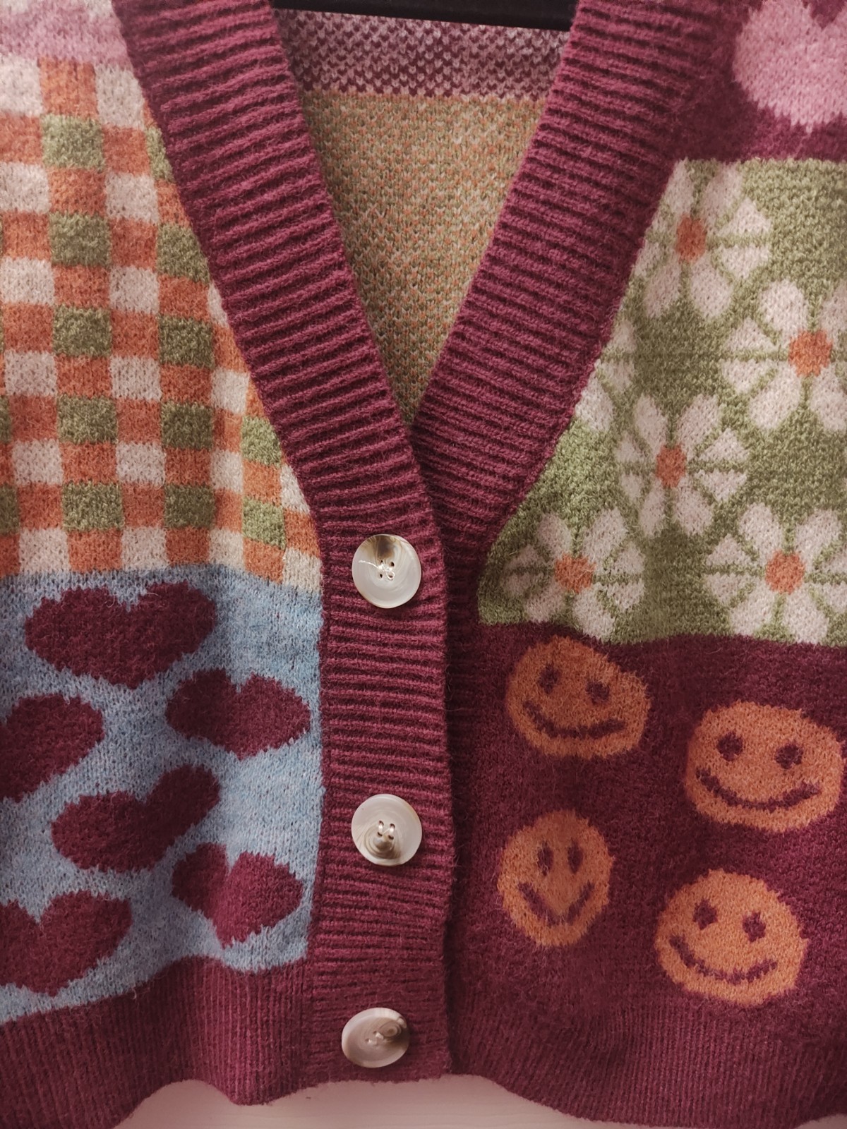 Debut Multi Patterned Plum Button Cardigan Size S - image 7