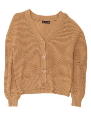 Marks & Spencer Damen Cardigan Pullover UK 14 Medium Beige Baumwolle DS32