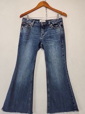 We The Free People Blue Jeans Womens Size 26 Raw Hem Bootcut Mid Rise Distressed