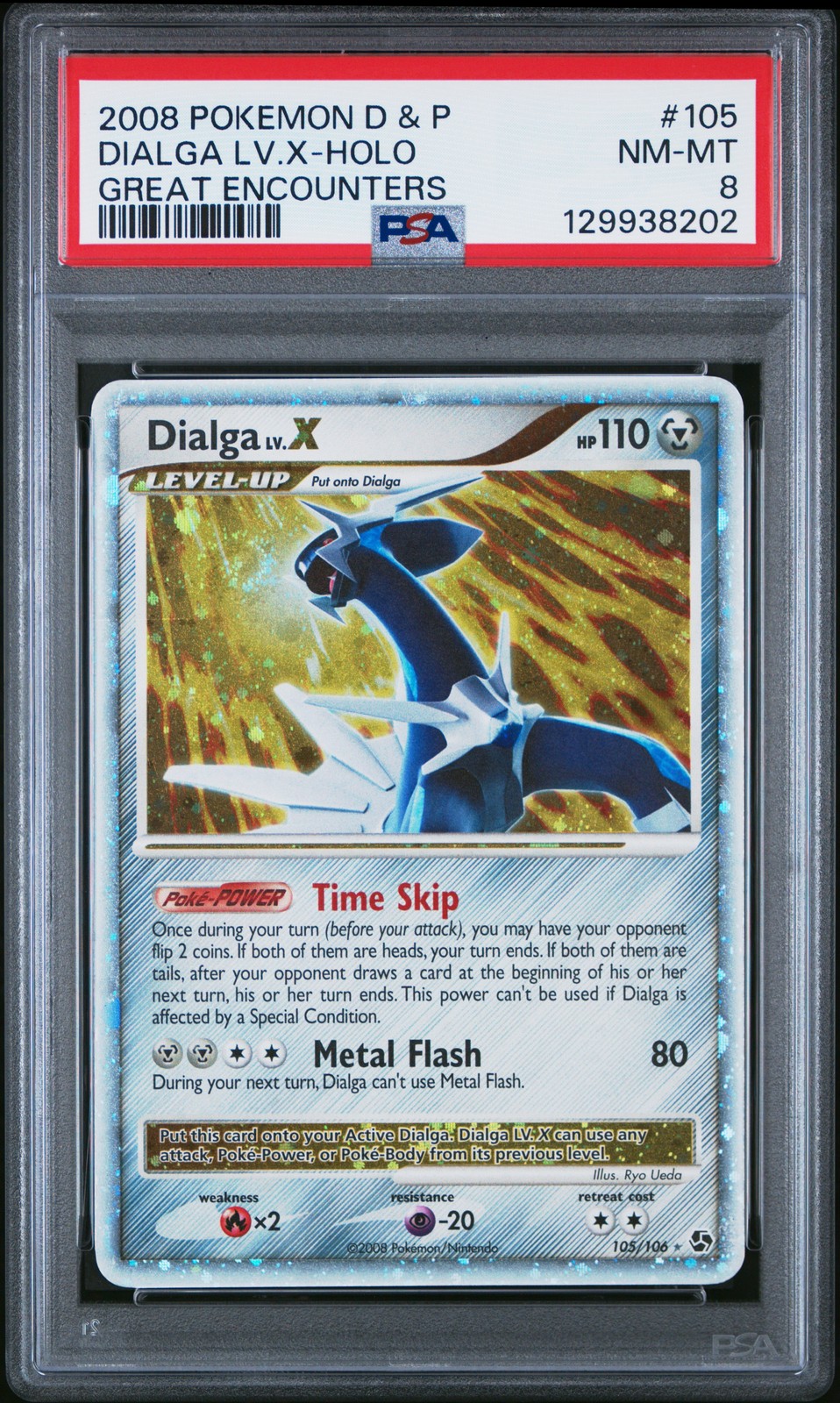 2008 POKEMON DIAMOND & PEARL GREAT ENCOUNTERS #105 DIALGA LV.X-HOLO PSA 8