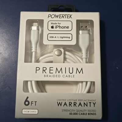 #ad NEW PowerTek Fast Charge 2.1 A USB C To USB A Premium Braided Cable 6ft iPhone $12.25