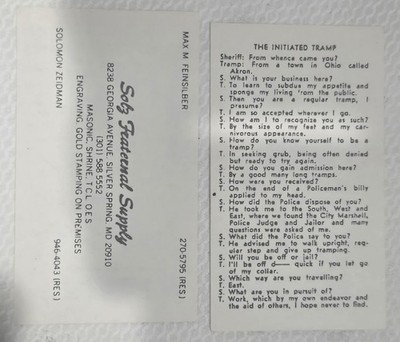 Lot of 6 Vintage Masonic ''Initiated Tramp'' Humor Card + Sob Fraternal Supply MD