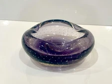 VTG MCM ERICKSON ART GLASS Bullicante Controlled Bubbles Purple Lavender Ashtray