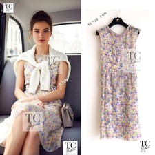 CHANEL 11C Yellow Pink Blue Pretty CC Summer Silk Dress 34 42 US2 10
