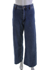 Zara Womens Dark Blue High Waist Straight Wide-Leg Jeans Cotton Blend Size 6