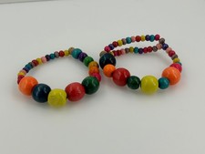 Colorful Handmade Wood Beaded Stretch Bracelet Multicolor