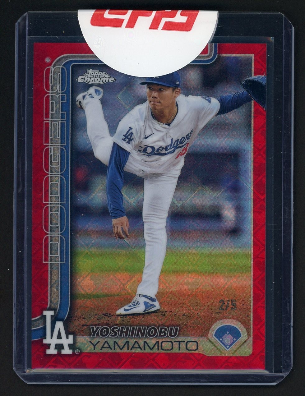 2025 Topps Chrome LE Red Refractor #179 Yoshinobu Yamamoto Dodgers 2/5