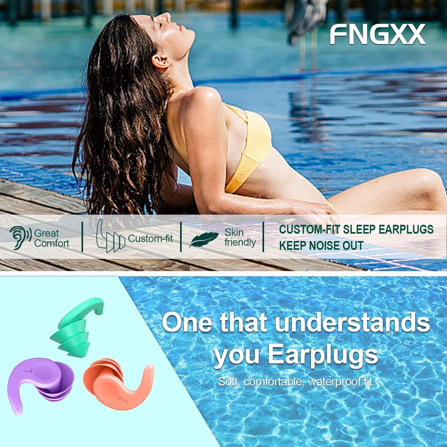 Lightweight Silicone Ear Plugs for Swimming, Surfing & Snorkeling - 3-Pair Set