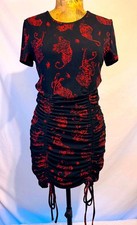 H&M black tiger print ruched bodycon dress UK S gothic alt streetwear