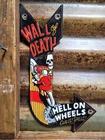 VINTAGE WALL OF DEATH  PORCELAIN SIGN RARE OLD HELL ON WHEELS MOTORCYCLE SHOW