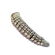 Ladies Silver Beaded Studded Rhinestone Headband Black Velvet Lined One Size...