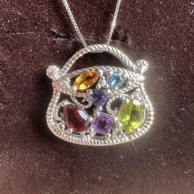 Pendant Citrine Peridot Amethyst Iolite Blue Topaz Garnet in Platinum on SS 925