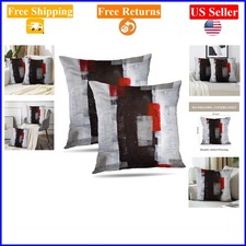 Red Grey Abstract Art Pillow Covers 18x18 Inch Set of 2 for Modern Decor