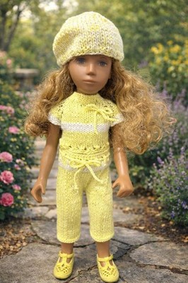 Hand Knit Yellow Outfit & Beret Set for 16 Sasha Doll Handmade Clothes