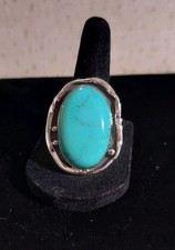 New Sterling Silver Turquoise Large Stone Adjustable Ring