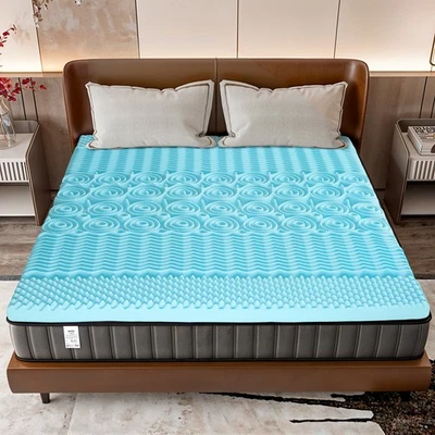 STORAGE-CONCEPT Blue Memory Foam Mattress Topper Comfort Single/Double/King Size Pressure Relief
