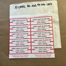 Kelly Willis I don't want to love you Lot Of 10 Jukebox Title Strips Sheet B2