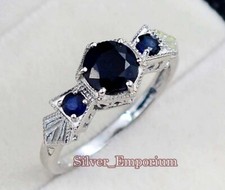 Natural 7MM Sapphire Cut September Birthstone 925 Sterling Silver Wedding Ring