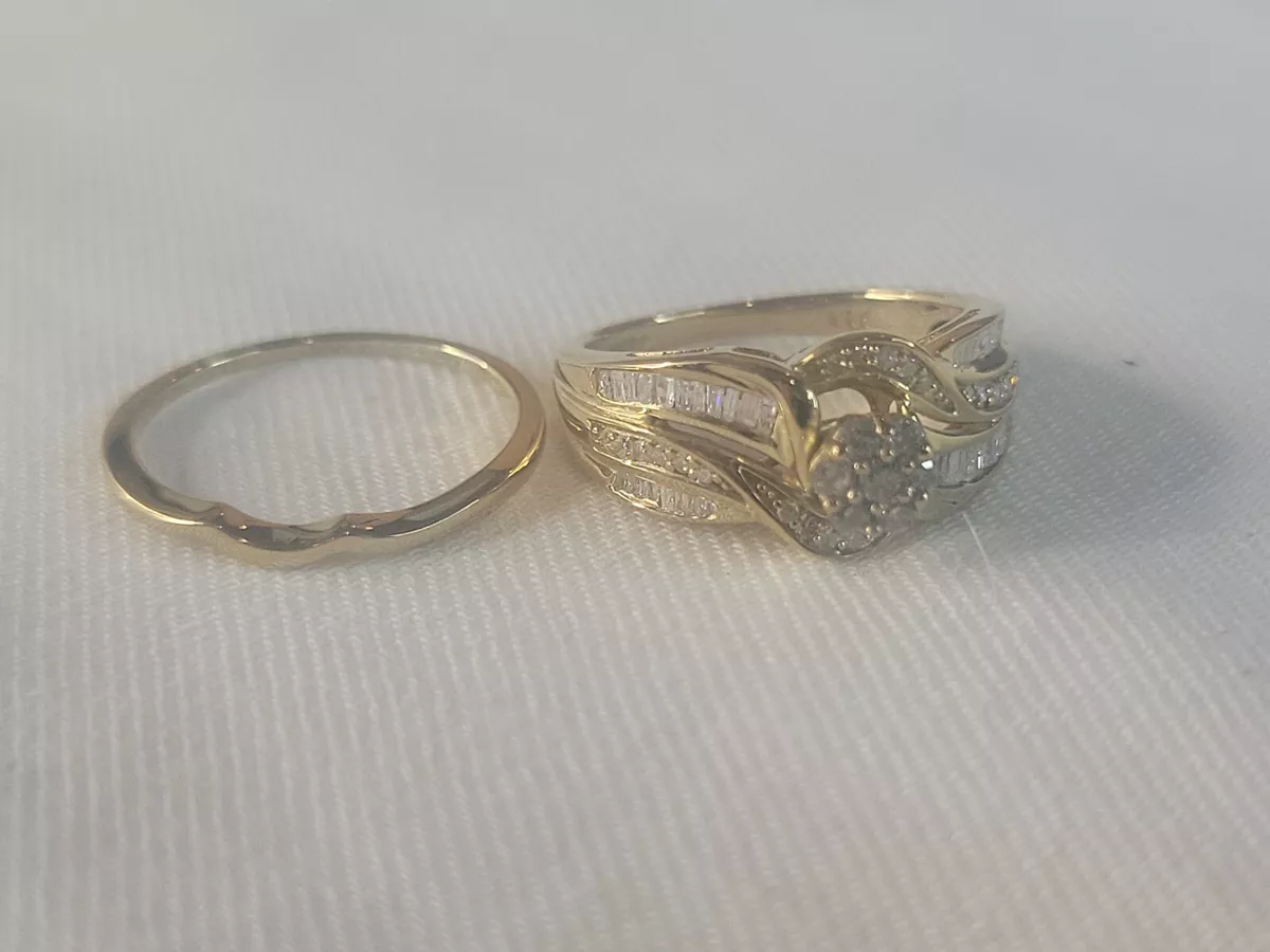 10k Gold Plated 1 2 CTTW Diamond Wedding Band Engagement Ring Set