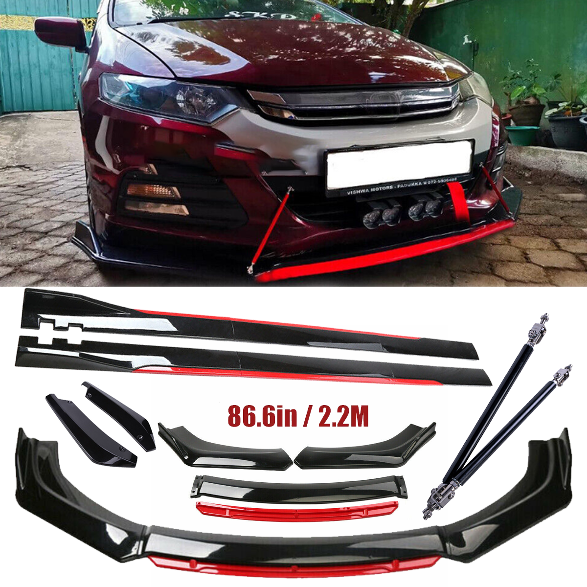 For Honda Insight Front Bumper Lip Spoiler Splitter Side Skirt Glossy Black