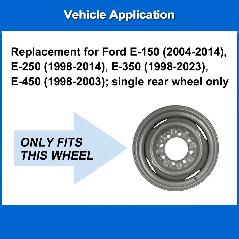 Cubierta de llanta de tapacubos de 16" 4 piezas para Ford E150 E250 E350 Econoline Van 1998-2023 Foto 3 de 4