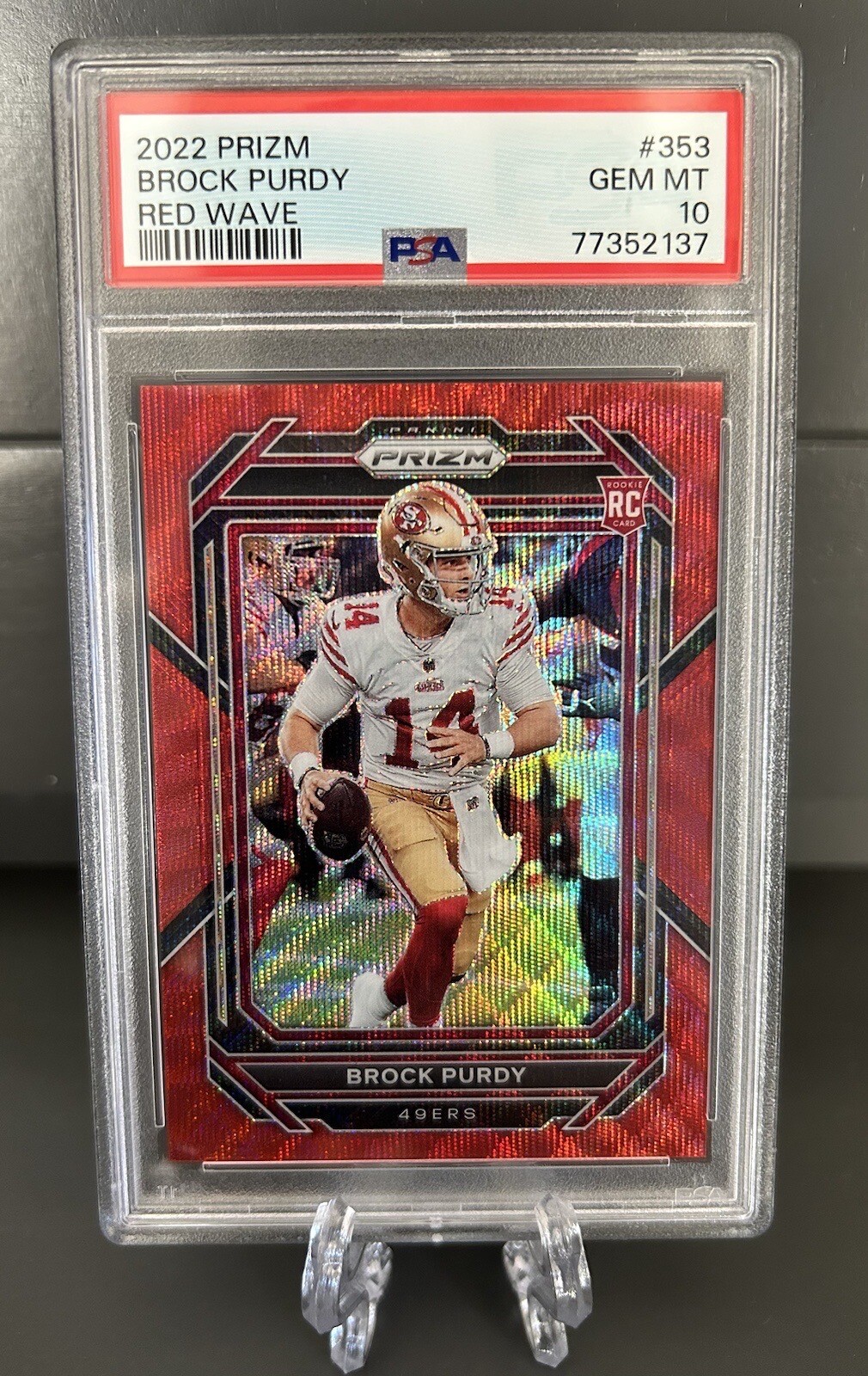 2022 Panini Prizm Brock Purdy RC #353 Red Wave Prizm /149 PSA 10