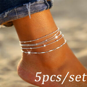 5pcs Ankle Bracelet Women Anklet Adjustable Chain Foot Beach Jewelry C