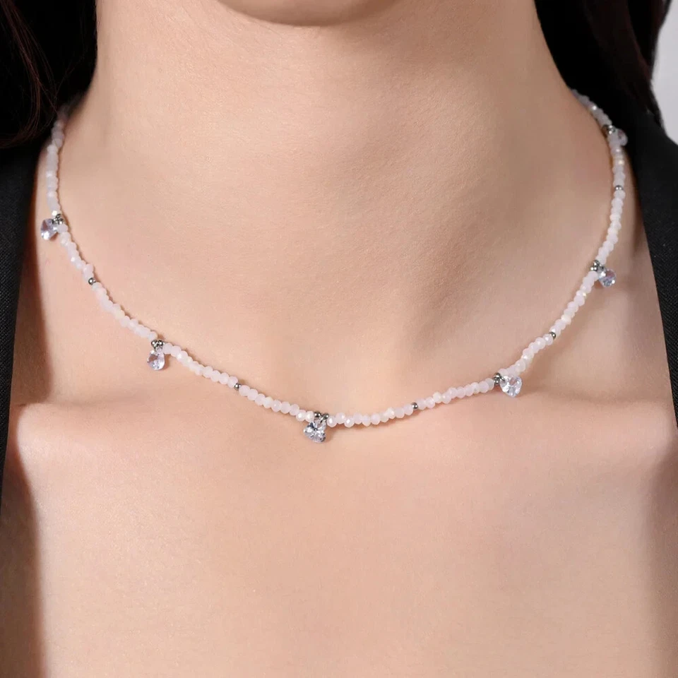 Collana Donna Luca Barra CK2028 In Acciaio Con Pietre Bianche E Zirconi A Cuore - Immagine 2 di 3