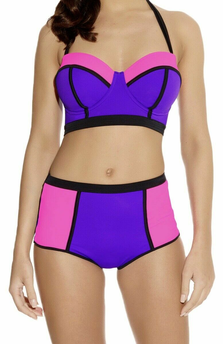 Freya Bondi Bikini Set 30F XS Longline Padded Strapless Top High Waist Brief New