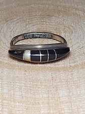 Onyx And Mother Of Pearl Sterling Silver Ring Stamped CEH I-9971