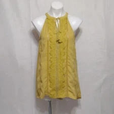 Doe & Rae Boho Halter Tunic Top Medium Tassel Tie Front Lace Trim Summer Blouse