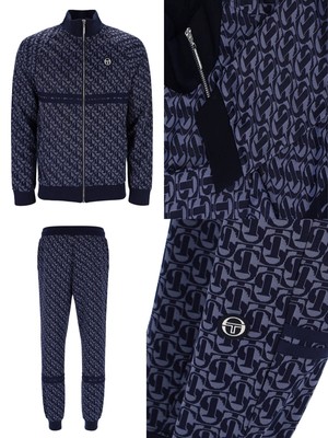 Sergio Tacchini Mens Zip Up Tracksuit Top Joggers Bottoms Pants Dallas Navy Blue