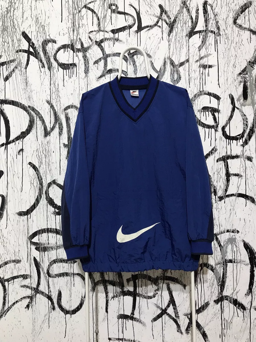 Vintage sweatshirt Nike 94 99 years big swoosh nylon blue size 18 20 XL kids 006