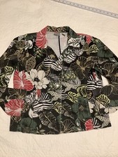 Chico's Women s Size M Jacket Tropical Colorful Button-Up Metal Buttons Short 1