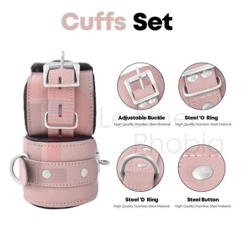 Kit de sujeción de cuero genuino de 8 piezas incluye muñeca, tobillo, muslo Foto 2 de 4