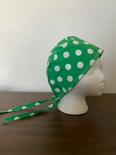WHITE DOTS ON SCRUB HAT WITH TIES SURGICAL NURSES SCRUB HAT, CHEMO,SURGERY TECH