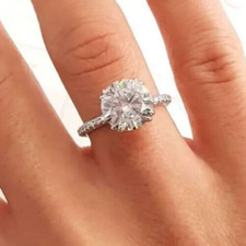 14k White Gold Plated 3 Ct Round Cut Moissanite Wedding Engagement Ring For Her