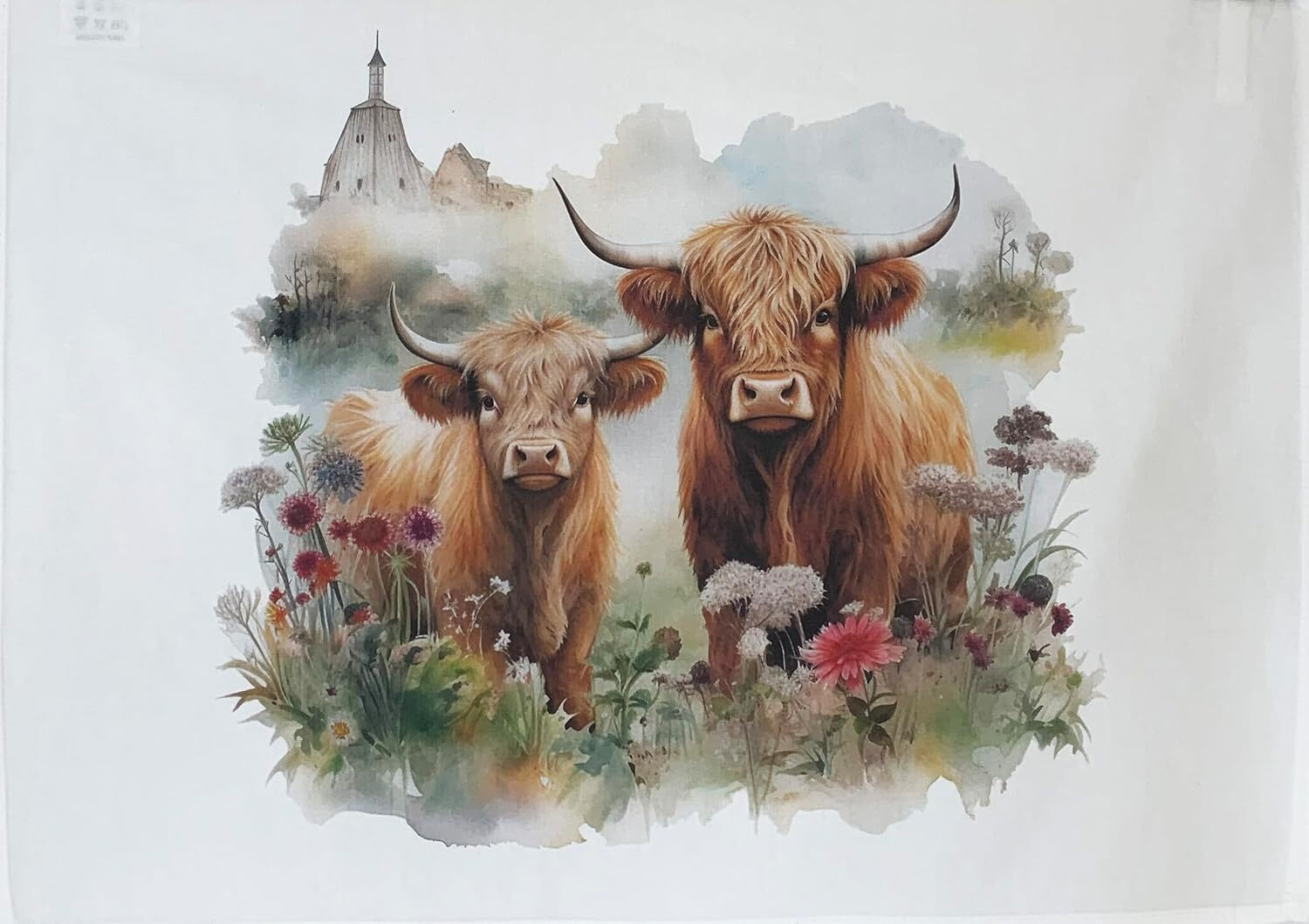 Tea Towel The Highland Cows,  large, colourful, machine washable, cotton,