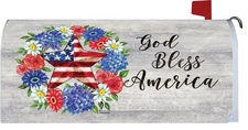 4th of July Patriotic Star Flower God Bless America Magnetic Mailbox Cover