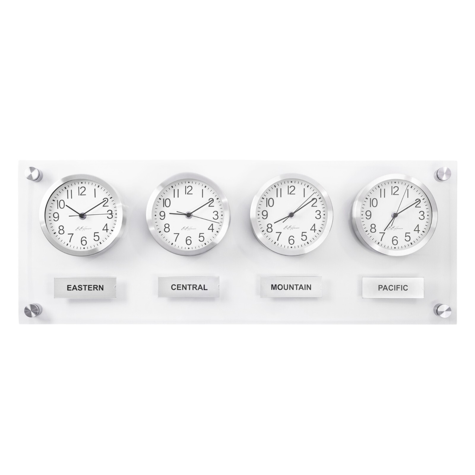 BBHoraire Wall Time Zone Clock Silver Silent Quartz Battery Multi-City 32"x12"