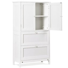 White Storage Organizer Cabinet w/2 Drawers 2 Doors for Bathroom Storage Decor