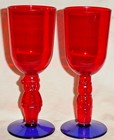 2 ACRYLIC CHRISTMAS WINE WATER GLASSES SANTA & SNOWMAN STEMS RED w BLUE FOOT — photo 2