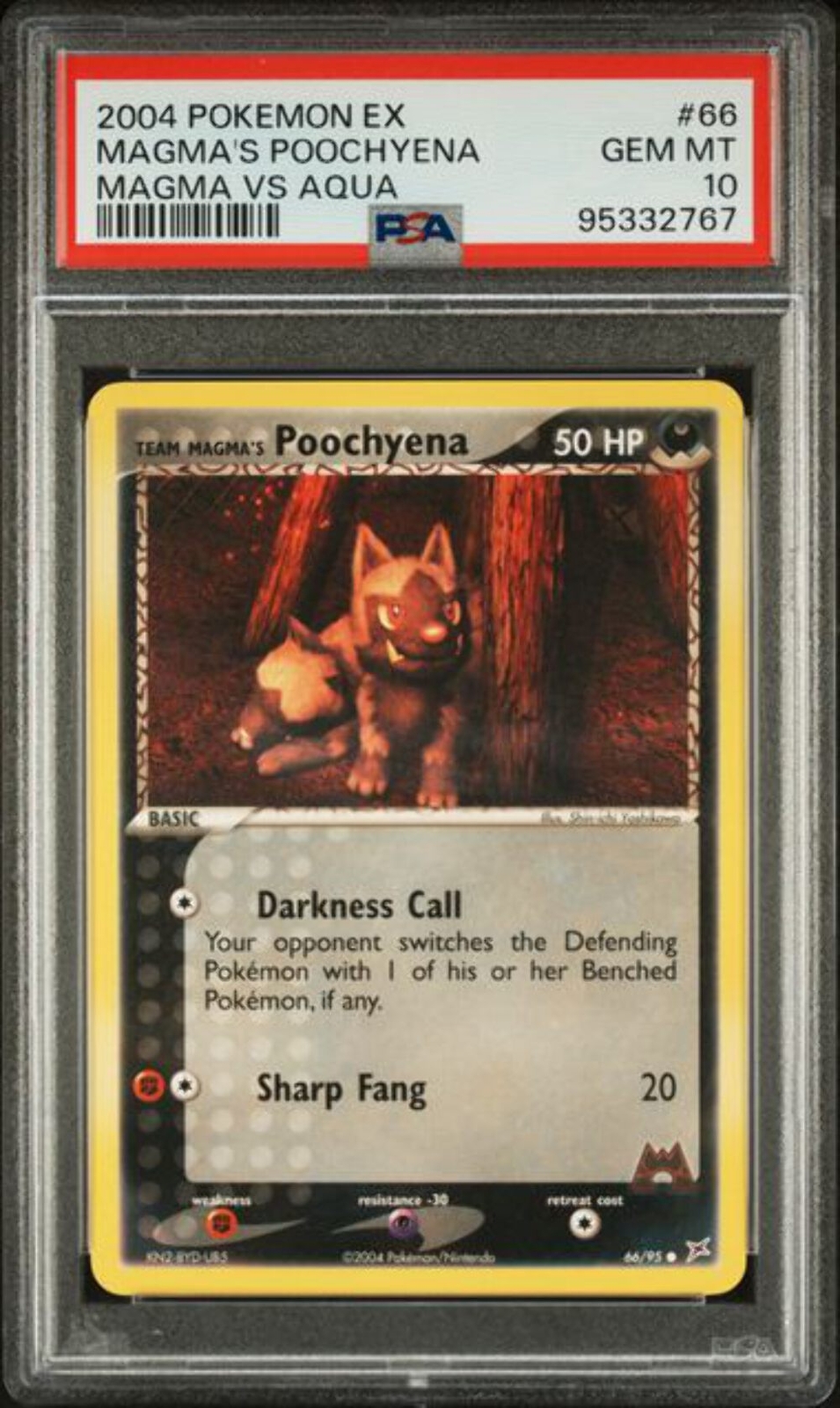 PSA 10 - 2004 EX Team Aqua vs Team Magma's Poochyena 66/95 Pokemon Card