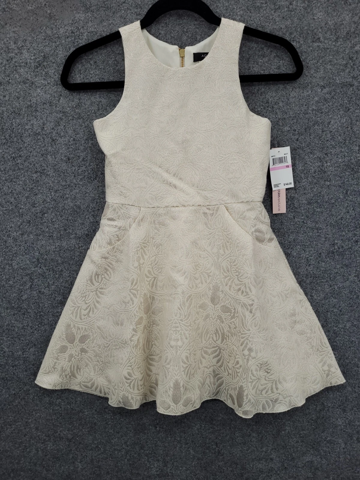 Aqua Girls Dress 10 Sleeveless Fit & Flare Lined Ivory Gold Wedding $140