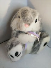  Chrisha Playful Plush Bunny Rabbit Grey Black Tip Ear Stuffed Animal 1988 11"