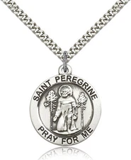 Saint Peregrine Medal For Men - .925 Sterling Silver Necklace On 24 Chain - ...