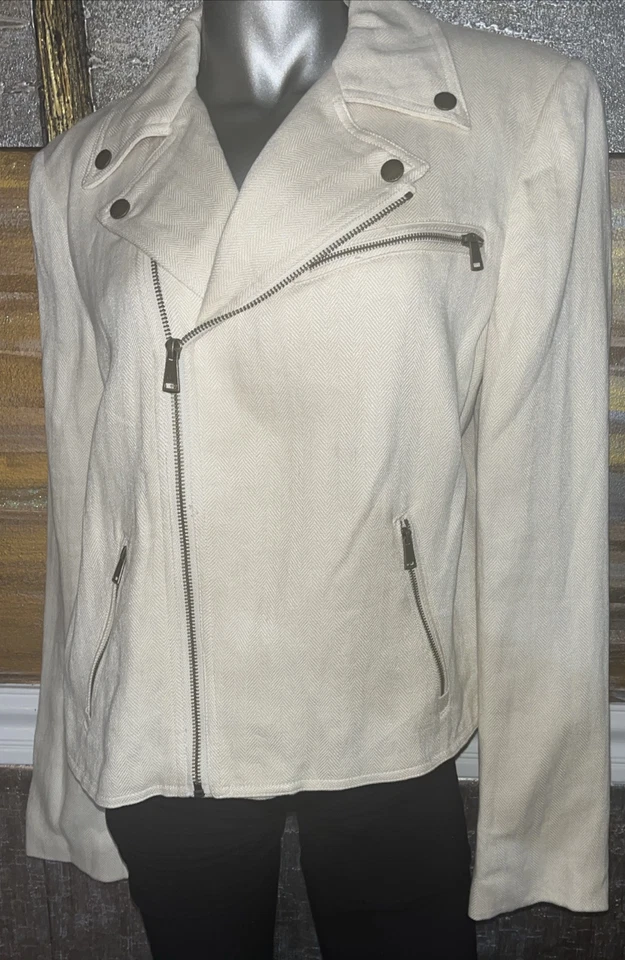LRL Linen Moto Jacket Original MSRP $298 Size 16 - Image 2 of 4