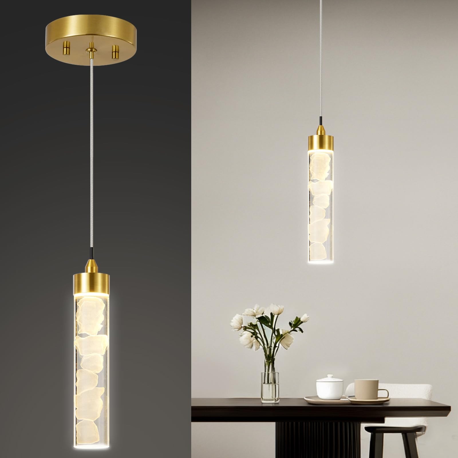 Pendant Lights Kitchen Island, Modern Mini Pendant Light Fixtures with Crysta...