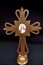 Blessed Crucifix With Brass Basin And Hand-Painted Porcelain Medallion Relic