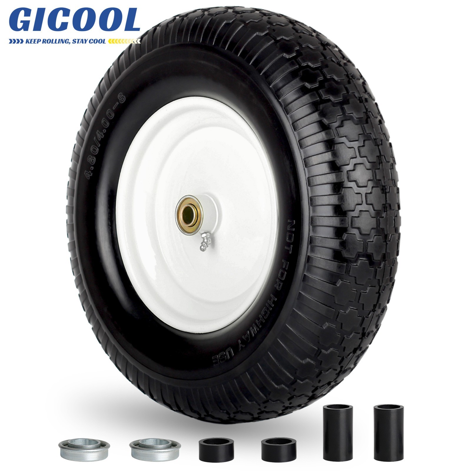 16" Flat Free Tire & Wheel, 4.80/4.00-8" Wheelbarrow Tire, 3-6" Centered Hub